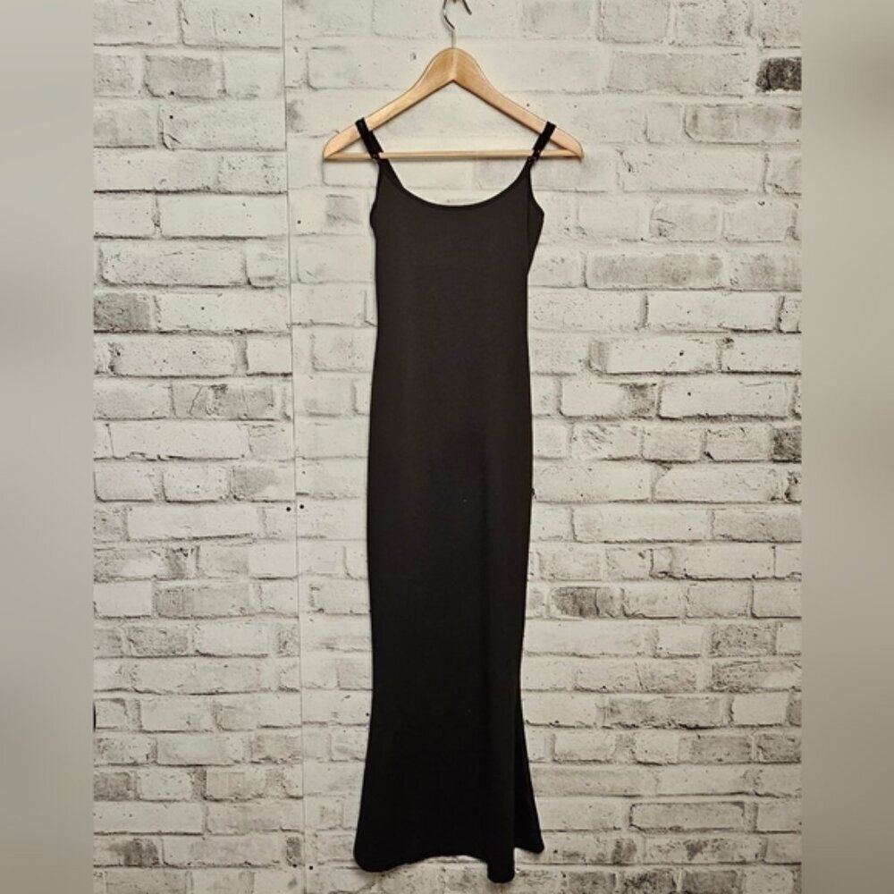 Black Maxi Slip Dress Bodycon Minimalist Spaghetti Strap Size S